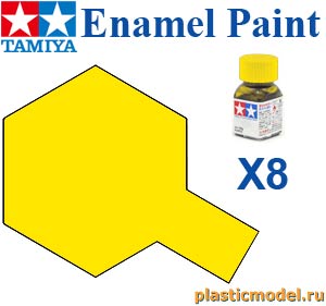 Tamiya 80008, X-8 Lemon Yellow gloss, enamel paint 10 ml. (Лимонный Жёлтый глянцевый, краска эмалевая 10 мл.)